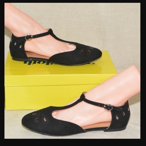 MODCLOTH Shoes The Zest is History T-Strap Women's Size 6 W Blue Flats Cutout - Picture 2 of 11